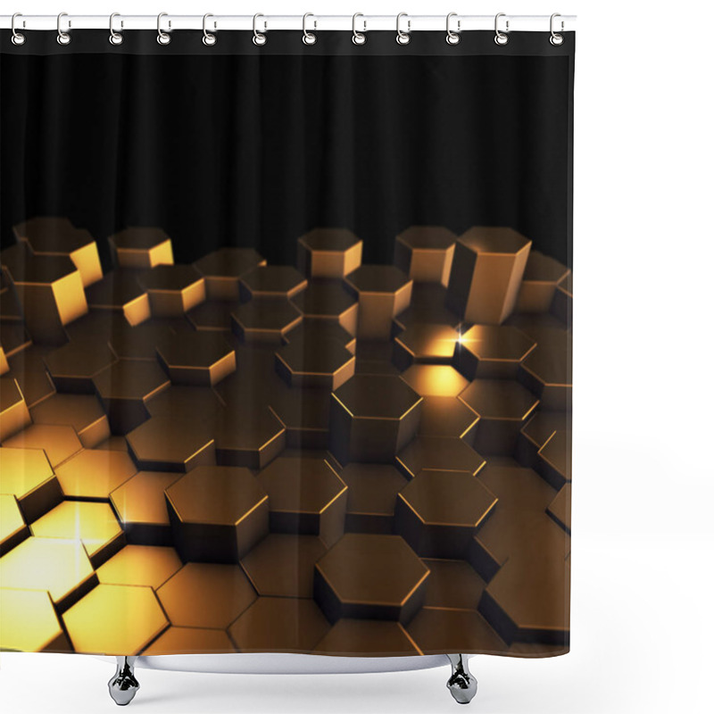 Personality  Golden Hexagonal Abstract Background, Grunge Surface, 3D Rendering Shower Curtains