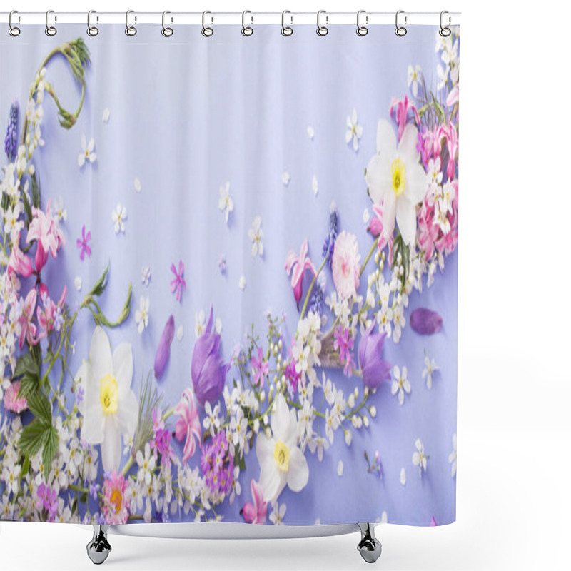 Personality  Beautiful Spring Flowers On Paper Background Shower Curtains