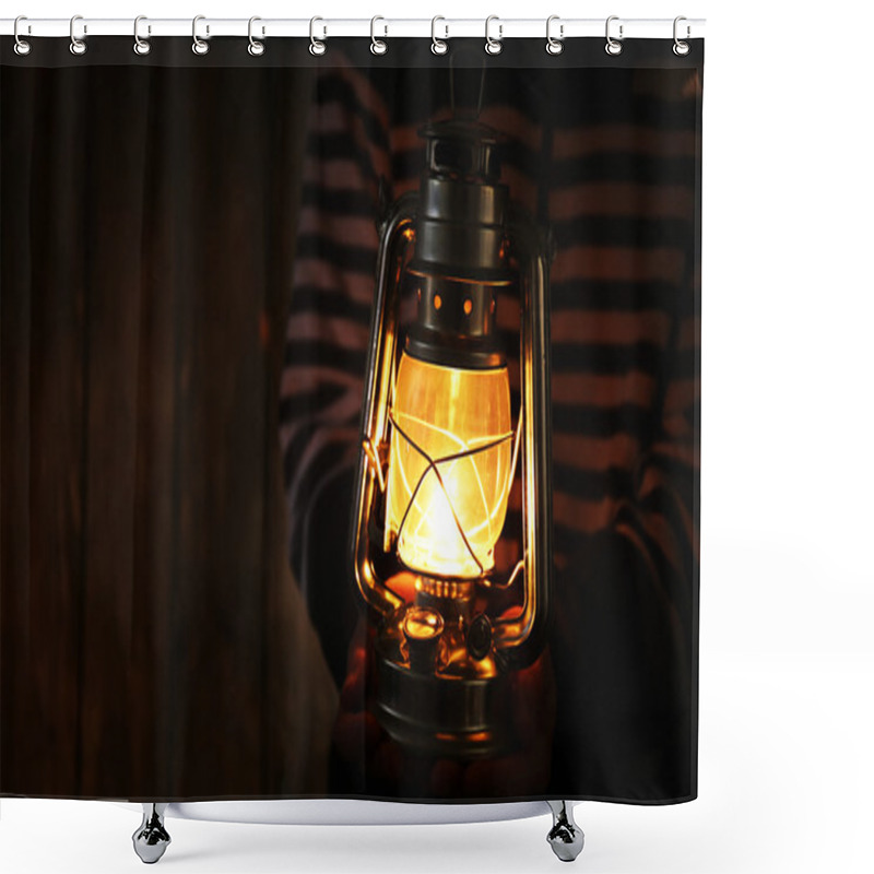 Personality  Lantern In Hands In Darkness Shower Curtains