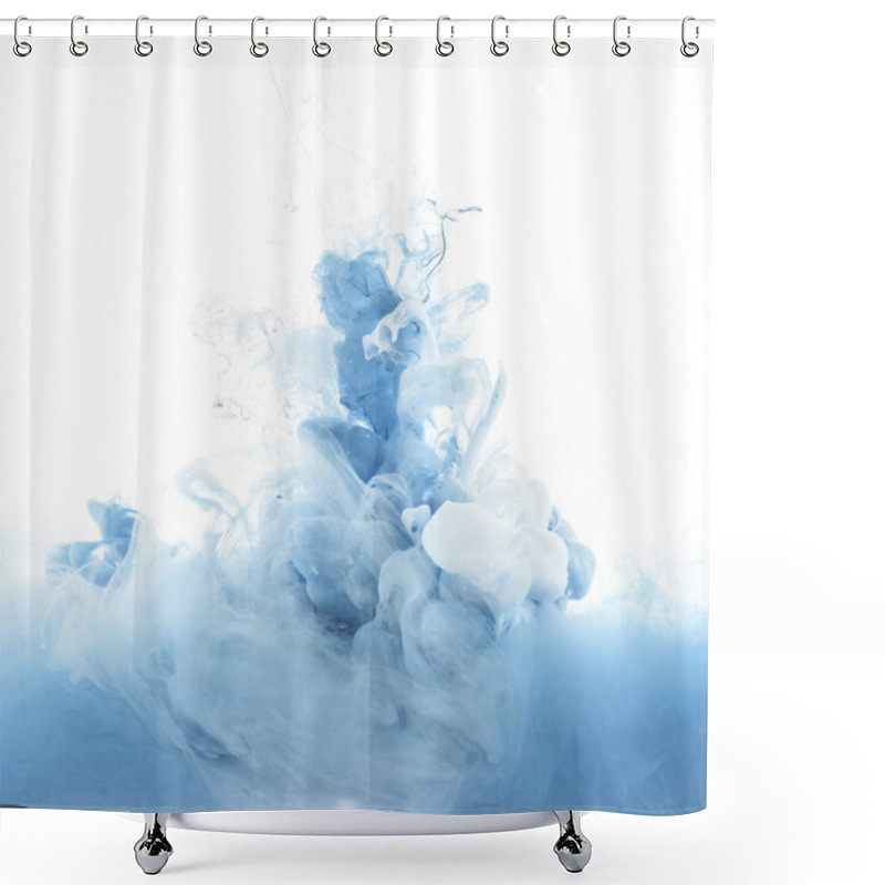 Personality  Close Up View Of Mixing Of Blue And White Paint Splashes Isolated On White Shower Curtains