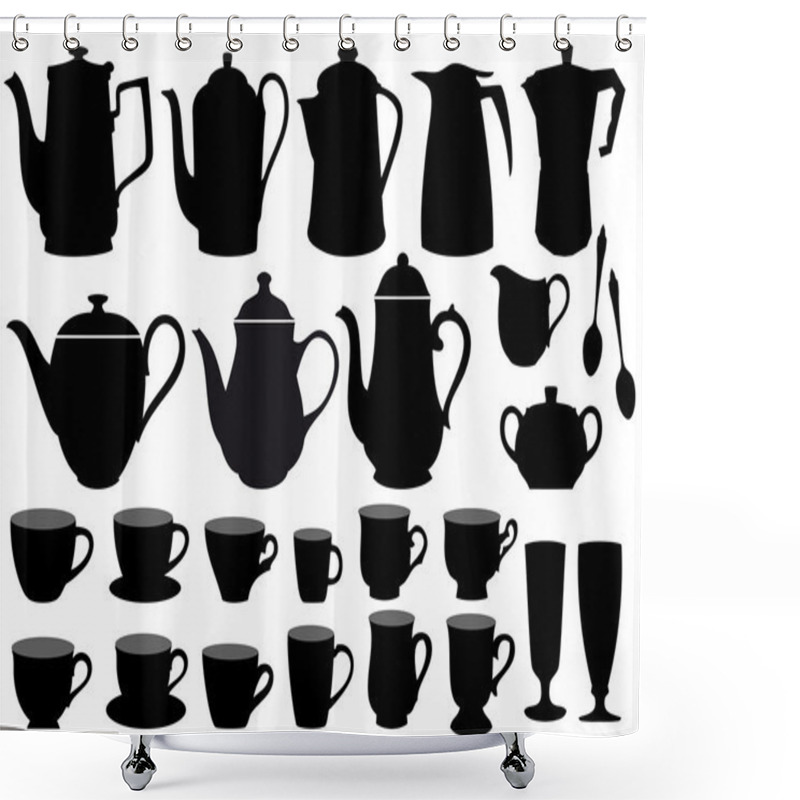 Personality  Coffee Cups And Pots, Vector Shower Curtains