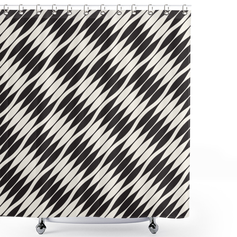 Personality  Wavy Stripes Vector Seamless Pattern. Retro Wavy Texture. Geometric Lines Monochrome Design. Shower Curtains