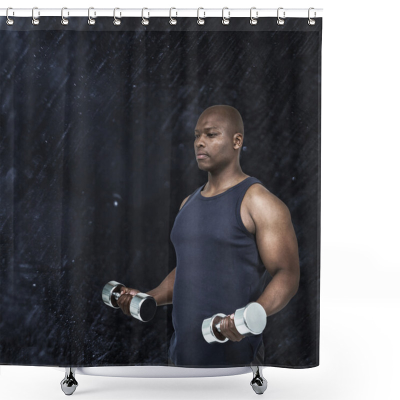 Personality  Muscular Man Exercising With Dumbbell Shower Curtains