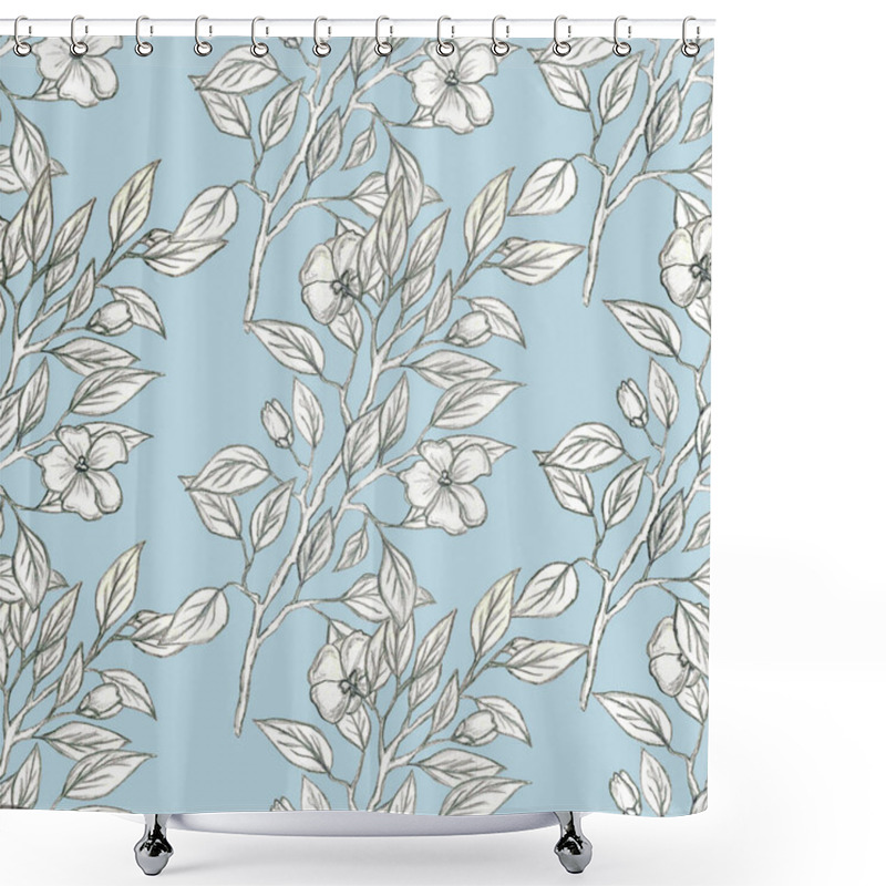 Personality  Botanical Seamless Pattern, Apple Tree Branches Drawn In Pencil Shower Curtains