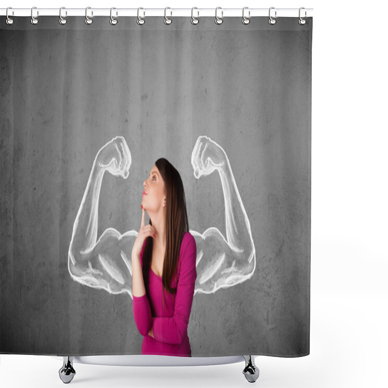 Personality  Young Woman With Strong Muscled Arms Shower Curtains