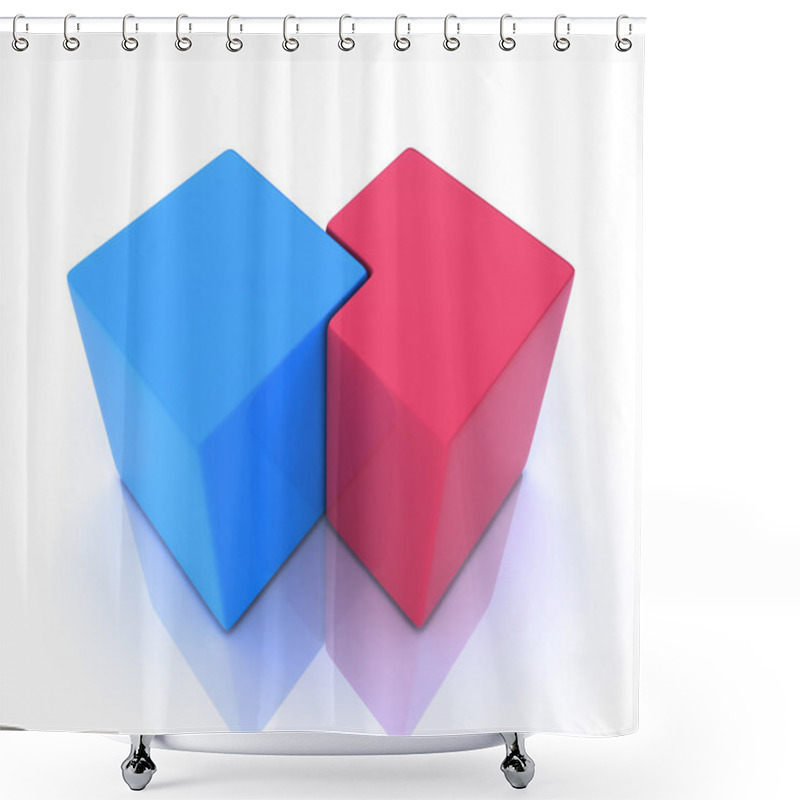 Personality  Union Of Blue And Red Cube Shower Curtains