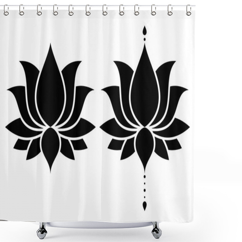 Personality  Lotus Zen Flower Vector Design Set, Yoga Decorative Background - Boho Style. Lotus Or Water Lilly Shapes, Graphic Elements In Black On White Background, Indian Modern Decoration  Shower Curtains