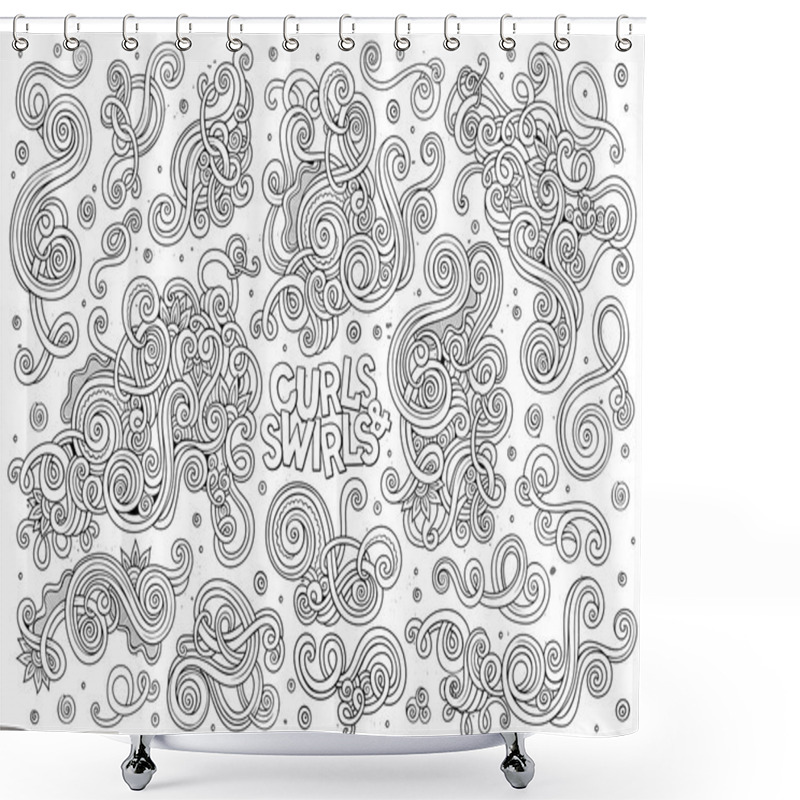 Personality  Vector Hand Drawn Doodle Cartoon Set Of Curls And Swirls Shower Curtains