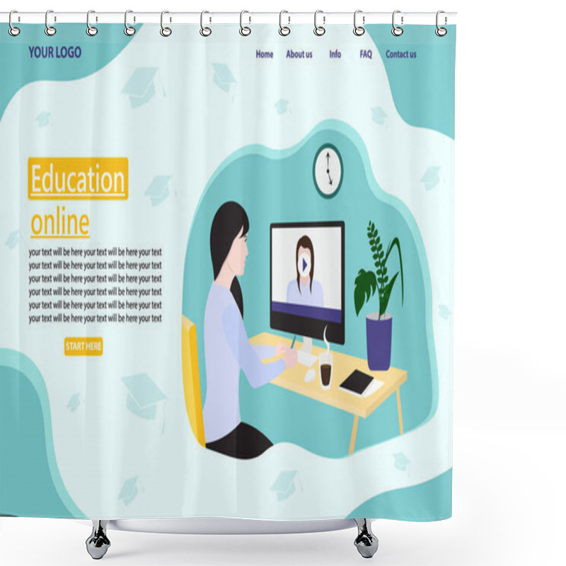 Personality  Set Of Web Page Design For Online Education, Training And Courses, E-learning; Girl With Laptop; Lettering Text; Vector Illustration Concepts For Website; Vector Eps 10. Shower Curtains