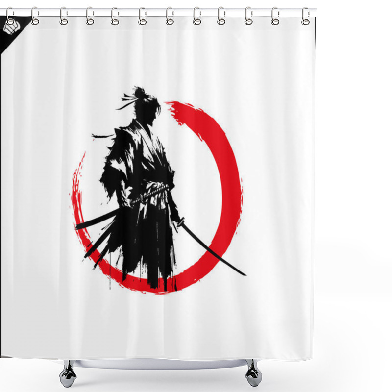 Personality  Samurai. Japan Warrior Whith Katana Sward. Graphic Logo. Vector EPS Shower Curtains