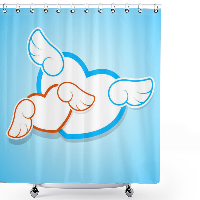 Personality  Vector Illustration Of Two Hearts With Wings. Shower Curtains