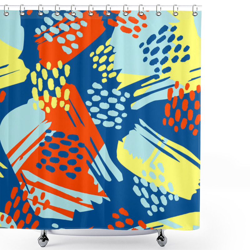 Personality  Floral Stylized Seamless Pattern, Graffiti Acrylic Drawing Style. Sportswear Print, Youth Seamless Bright Dynamic Geometric Motif Shower Curtains