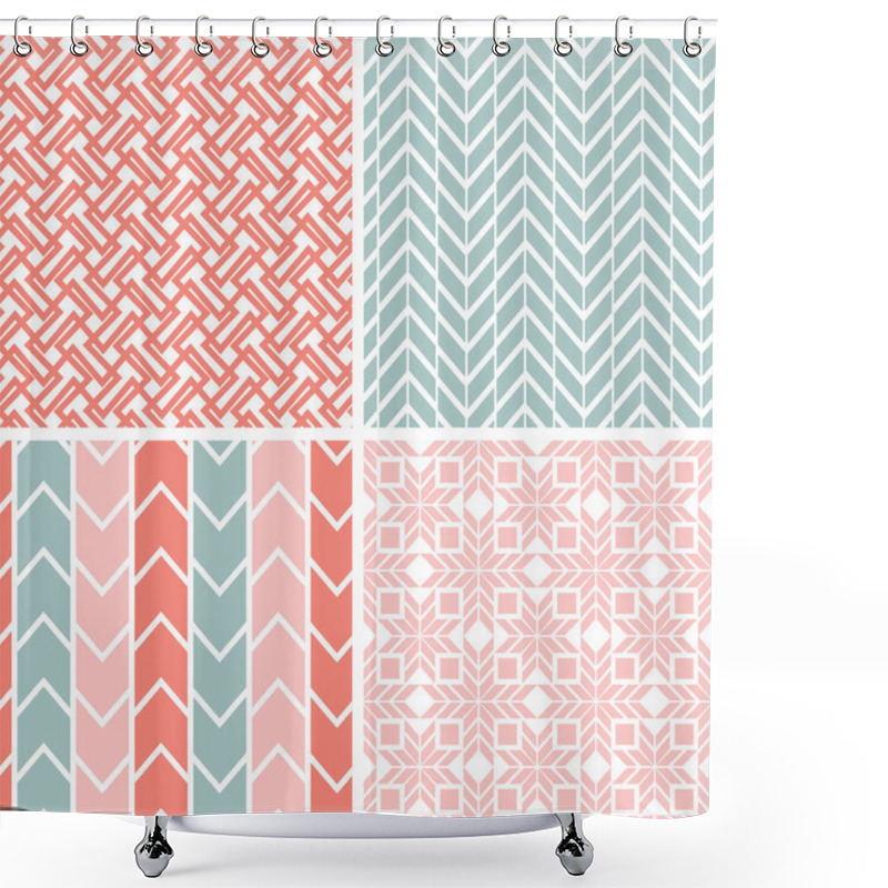 Personality  Set Of Four Gray Pink Geometric Patterns And Backgrounds Shower Curtains