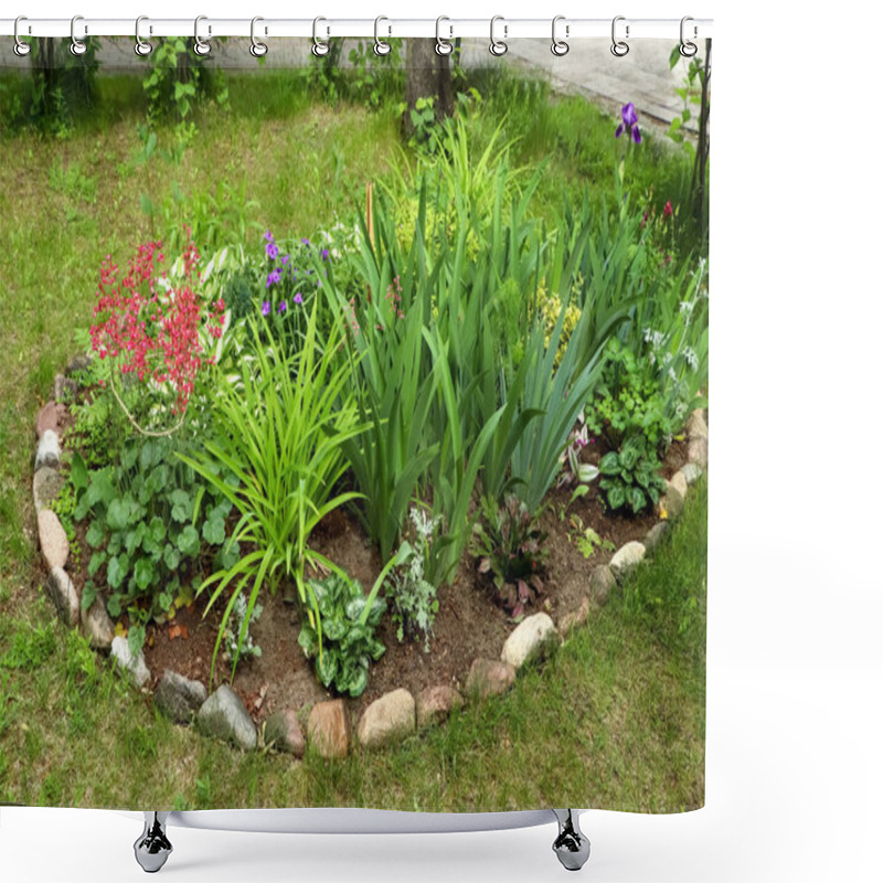 Personality  Beautiful Flowerbed With Different Plants Outdoors. Gardening And Landscaping Shower Curtains