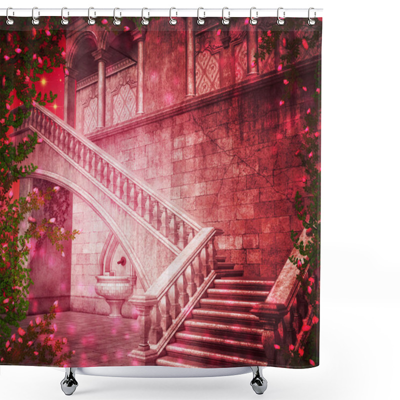 Personality  Pink Castle Interior Fantasy Backdrop Shower Curtains