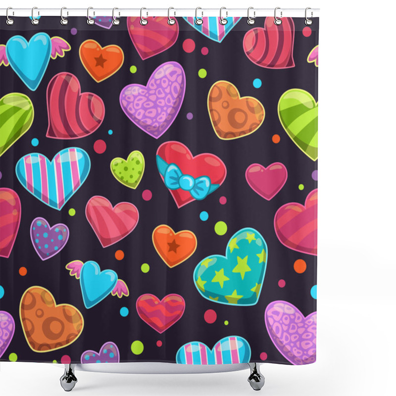 Personality  Seamless Pattern With Cute Cartoon Bright Hearts Shower Curtains