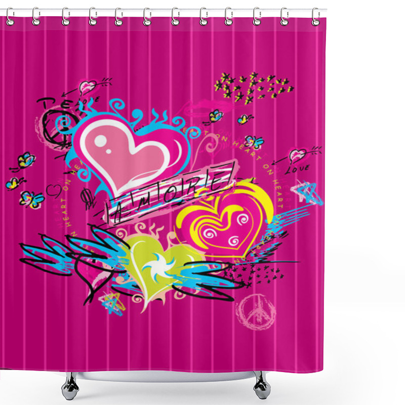 Personality  Peace & Love Sketchy Notebook Doodles Design Elements On Lined Sketchbook Paper Background- Vector Illustration Shower Curtains