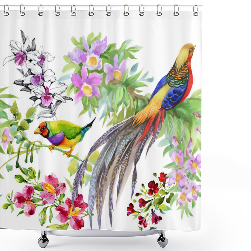 Personality  Tropical  Birds And Exotic Flowers Shower Curtains