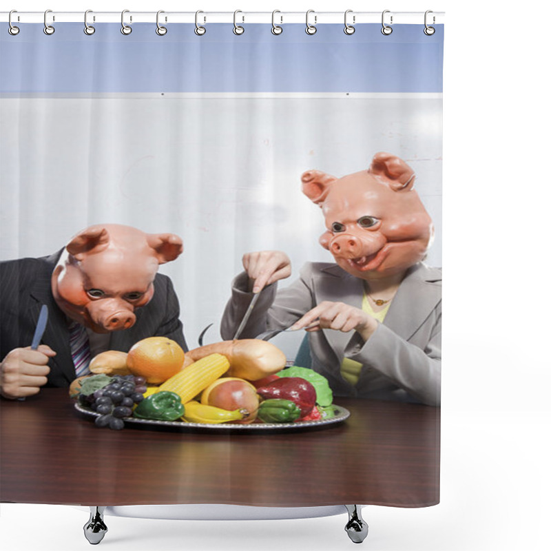 Personality  Businesspeople In Pig Masks With Plastic Food Shower Curtains