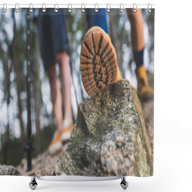 Personality  Boot Standing On Rock Shower Curtains