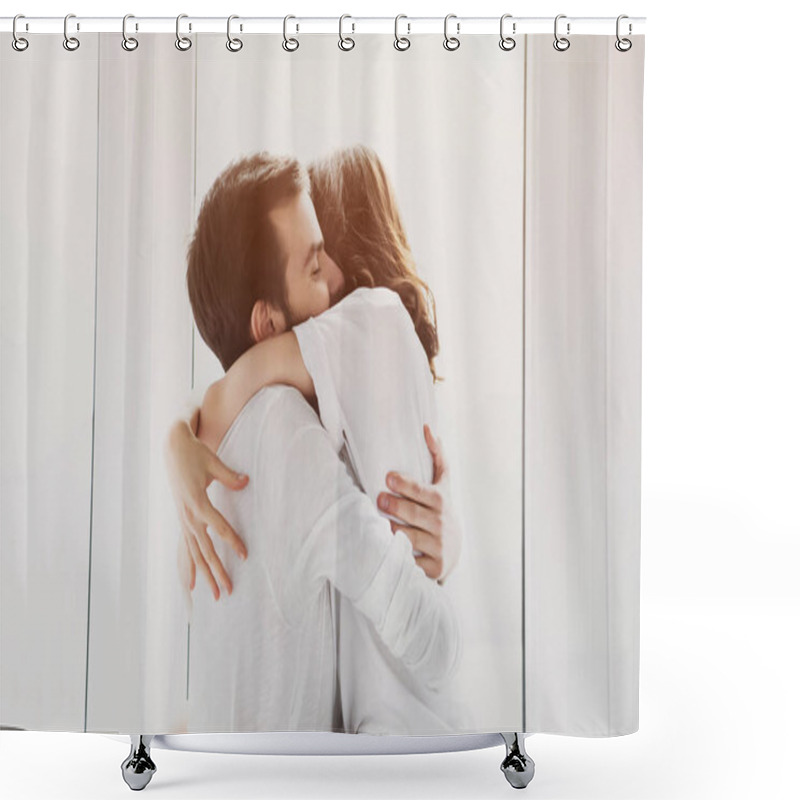 Personality  Beautiful Young Couple Passionately Hugging With Sunlight On Background Shower Curtains