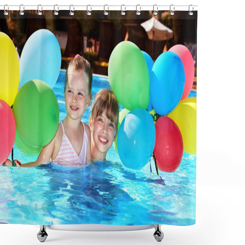 Personality  Kids Playing With Balloons In Swimming Pool. Shower Curtains