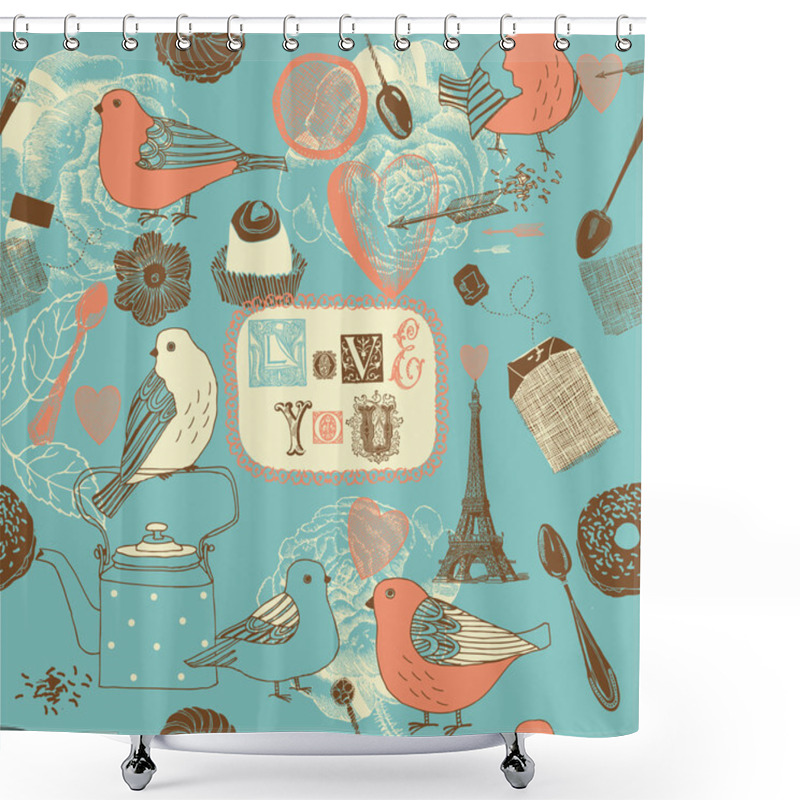 Personality  Assorted Illustrations Of Valentine Symbols Shower Curtains