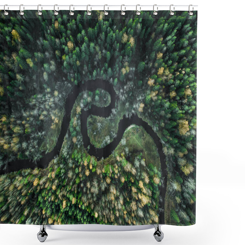 Personality  Forest With A Winding River At Sunset. Aerial Photography With A Drone. Shower Curtains