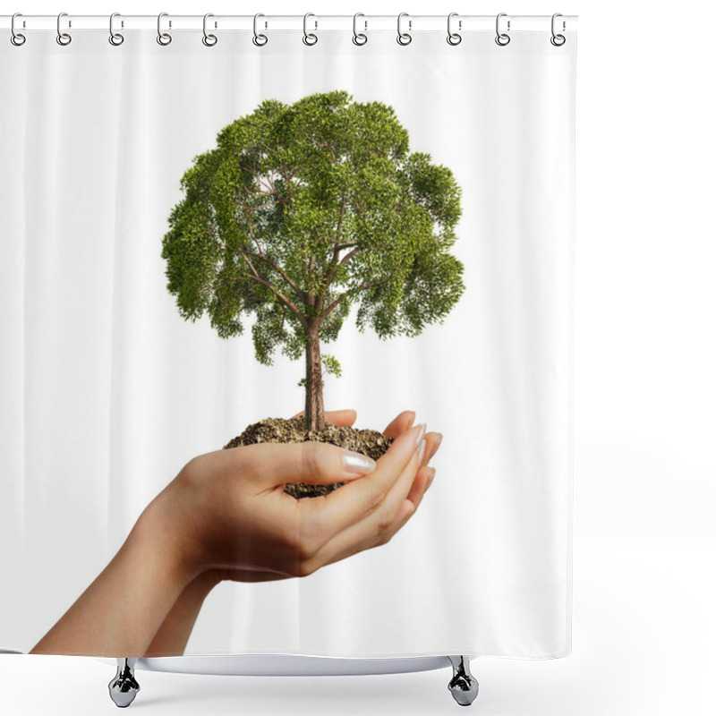 Personality  Woman's Hands Holding Soil With A Tree. Shower Curtains