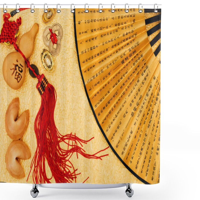 Personality  Top View Of Traditional Chinese New Year Composition On Golden Surface Shower Curtains