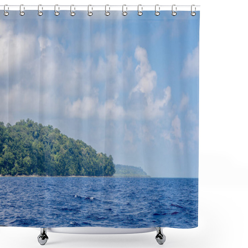 Personality  Island View With Serene Ocean Surface With Bright Blue Sky View Shower Curtains