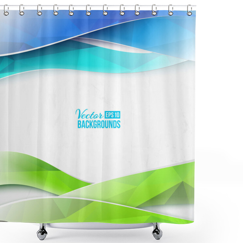 Personality  Green Triangles And Waves On White Background Shower Curtains