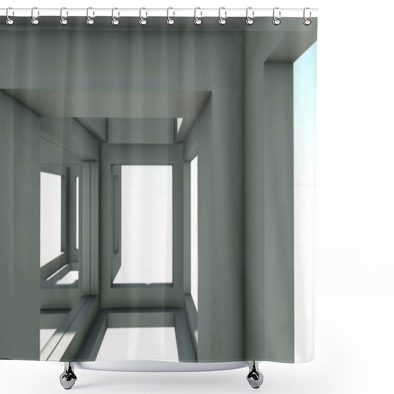 Personality  3D Illustration - Modern Blue Abstract Girder Construction.  Shower Curtains