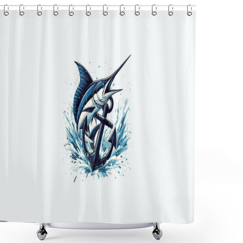 Personality  Marlin Fish With Anchor Vector Illustration Design Shower Curtains