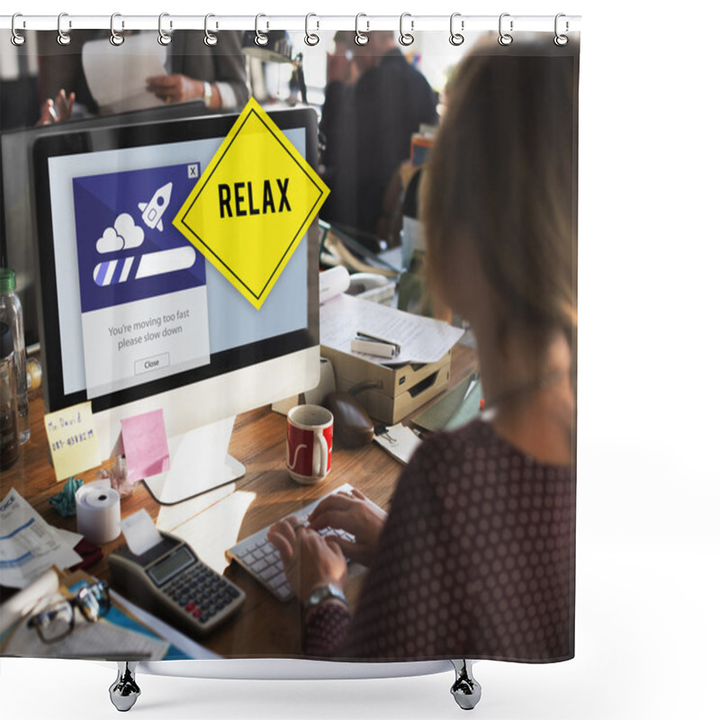 Personality  Woman Working On Computer  Shower Curtains