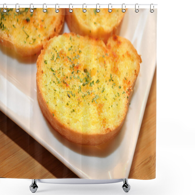 Personality  Close-Up Of A Slice Of Garlic Bread Shower Curtains