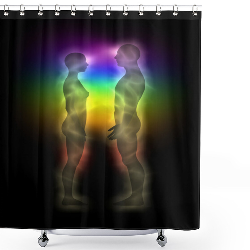 Personality  Woman And Man Silhouette With Aura, Chakras, Energy - Profile Shower Curtains