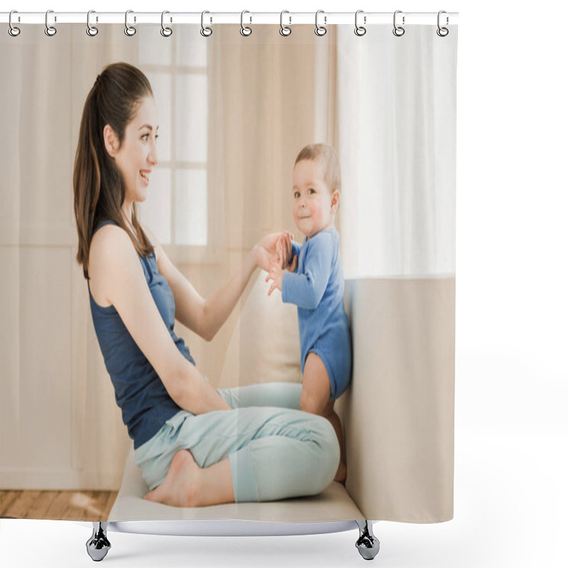 Personality  Mother With Baby Boy At Home Shower Curtains