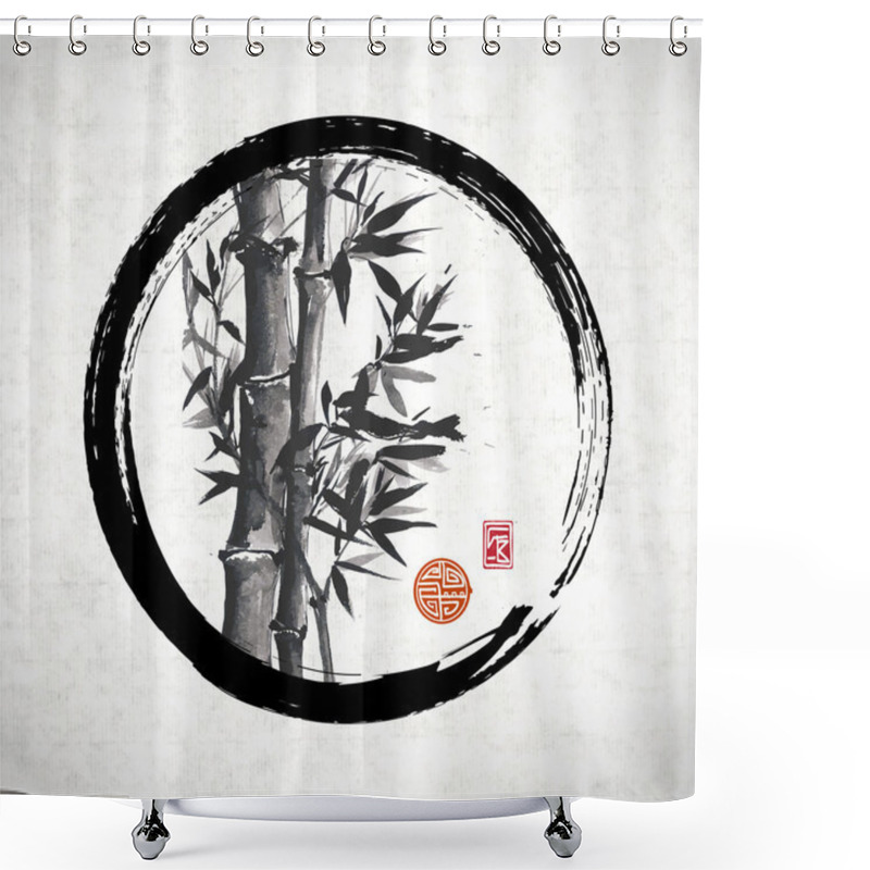 Personality  Bamboo In Black Enso Circle Shower Curtains