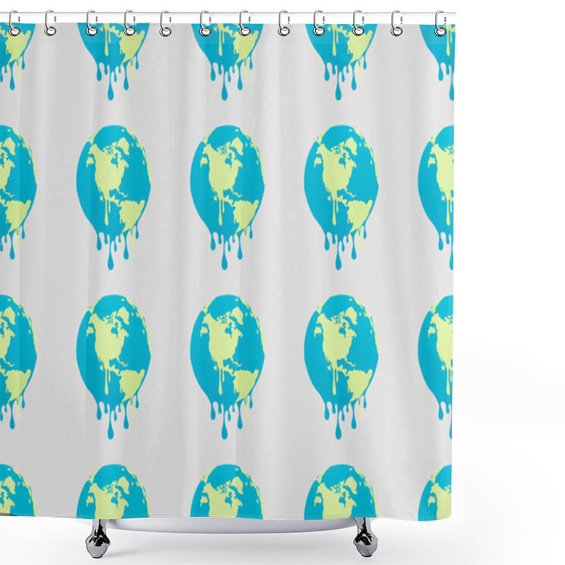 Personality  Pattern With Melting Globes Signs On Grey Background, Global Warming Concept Shower Curtains