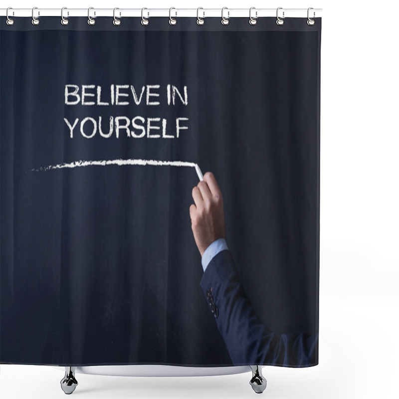 Personality  Businessman Writing On Blackboard Shower Curtains