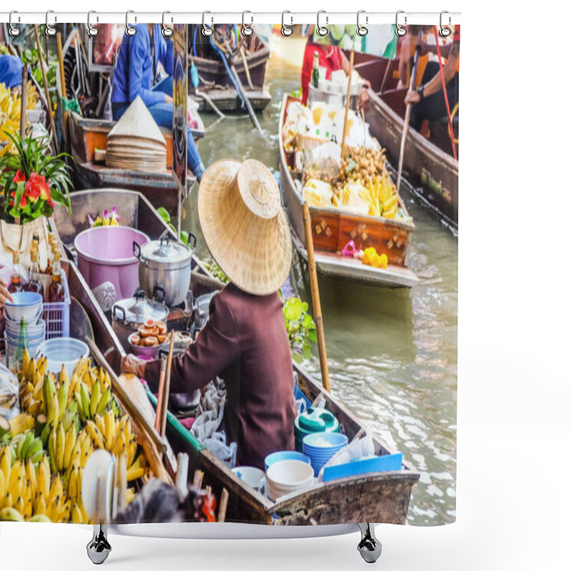 Personality  Food And Drink Sell At Damnoen Saduak Floating Market In Ratchaburi Near Bangkok, Thailand Shower Curtains