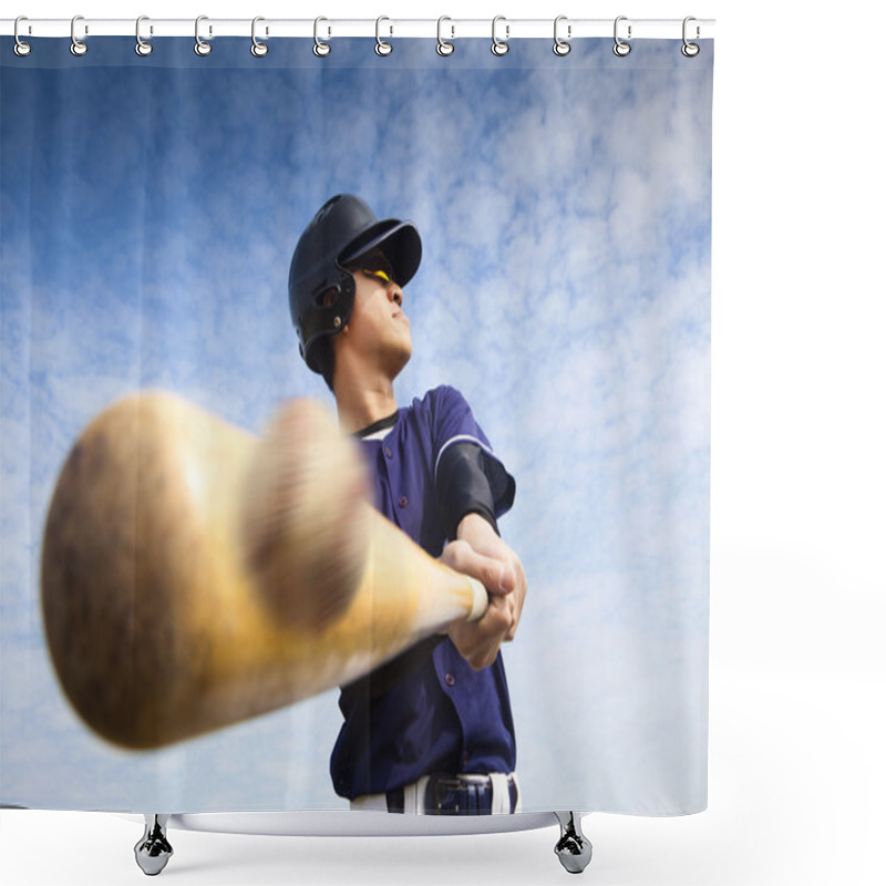 Personality  Baseball Player Hitting Shower Curtains