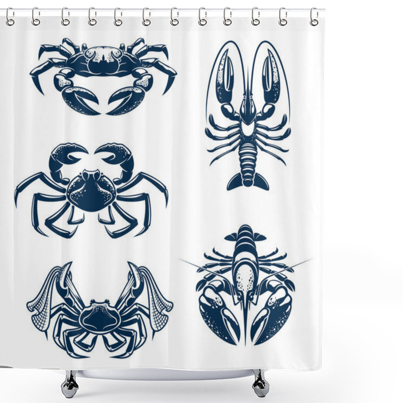 Personality  Seafood Icon Set With Crab And Lobster Shower Curtains