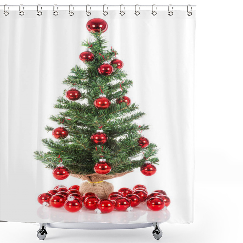 Personality  Christmas Tree Decorated With Red Balls Isolated At White Shower Curtains