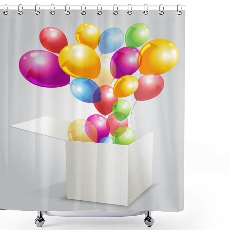 Personality  Illustration For Happy Birthday With Balloons From Box Shower Curtains