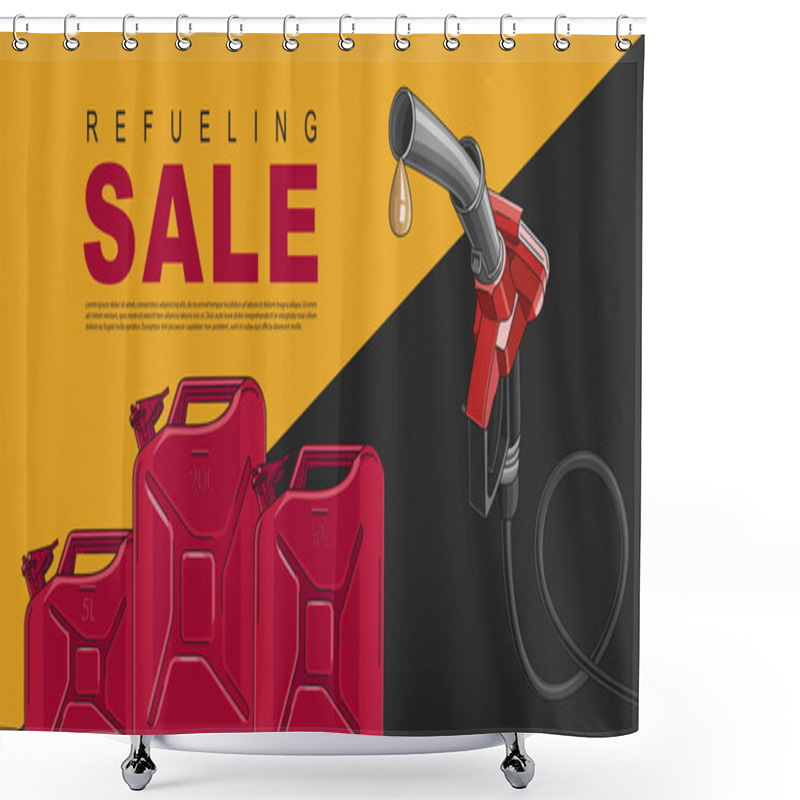 Personality  Poster For Gas Station With Fuelling Nozzel And Oil Canisters, Template Layout Shower Curtains