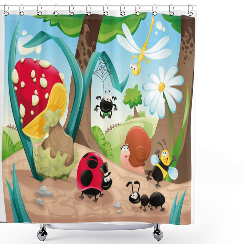 Personality  Insects Family On The Ground. Shower Curtains