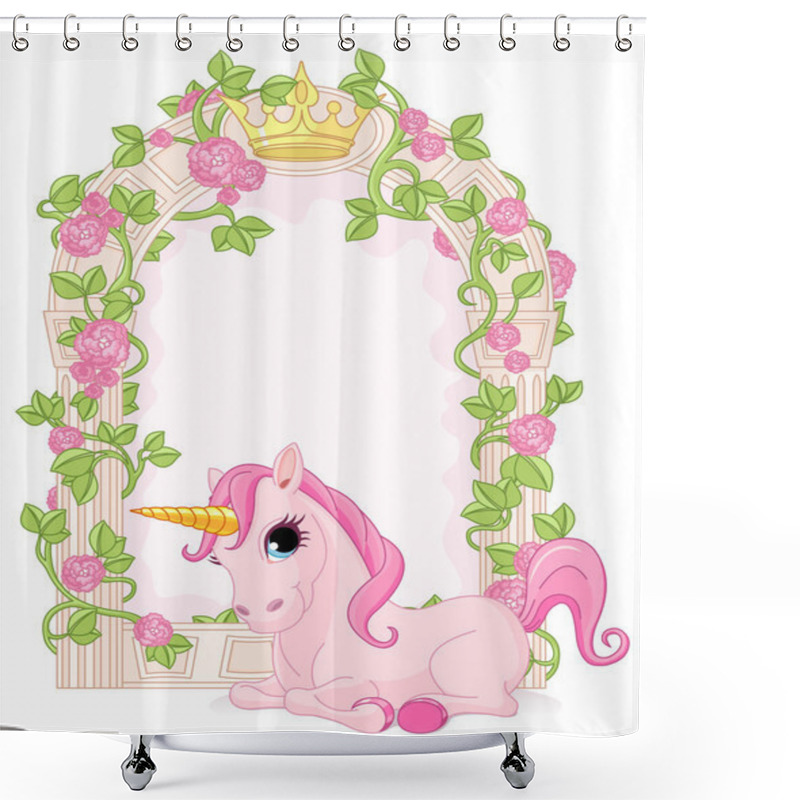 Personality  Floral Fairy Tale Frame With Unicorn Shower Curtains