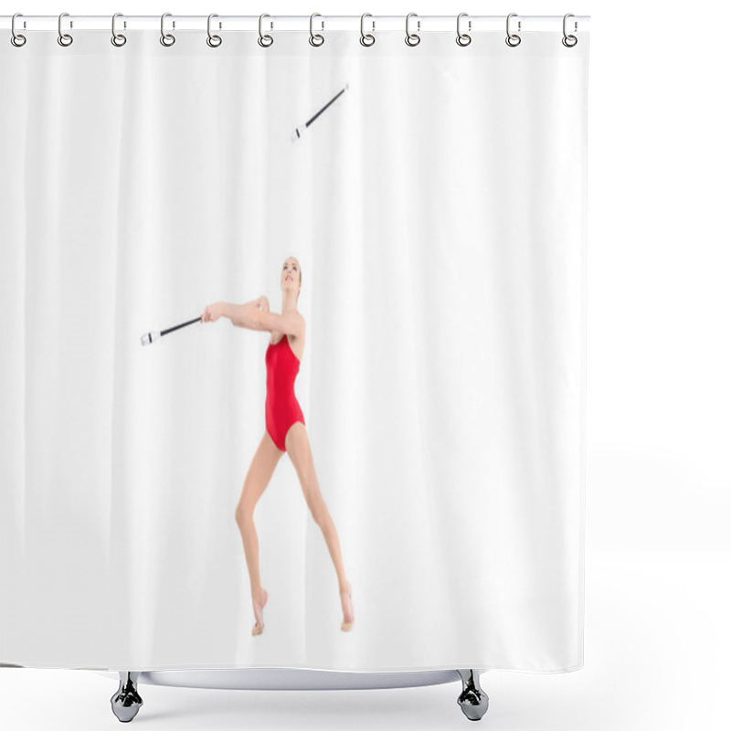 Personality  Rhythmic Gymnast Training With Clubs Shower Curtains